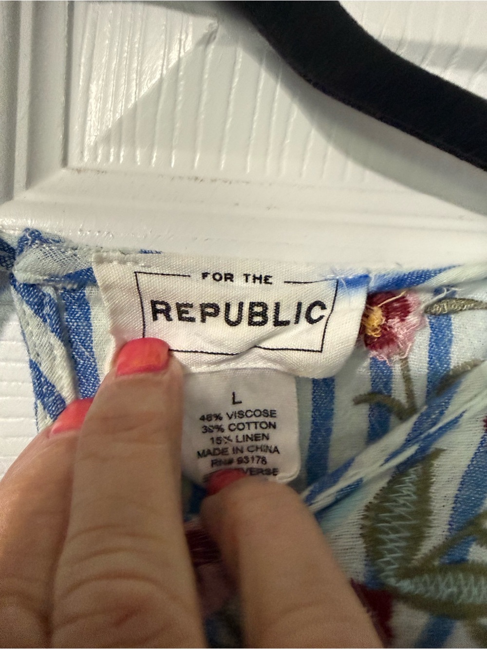 For the Republic Boho Striped Embroidered Peasant Top- L - Picture 3 of 6